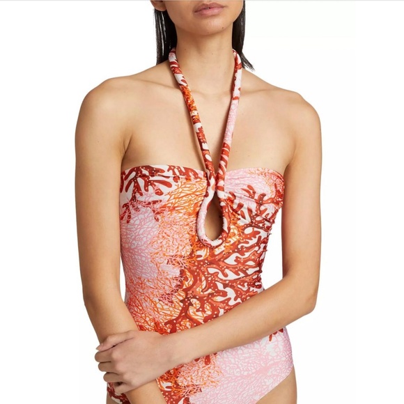 Silvia Tcherassi Coral Frazer Branch Adjustable Halter Neck One-Piece Swimsuit S - Picture 3 of 11